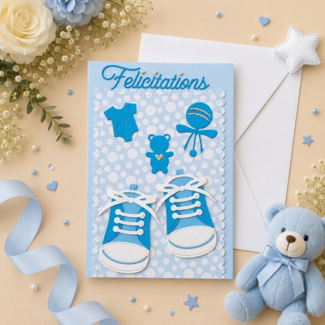 Carte de voeux naissance garçon - Petits chaussons