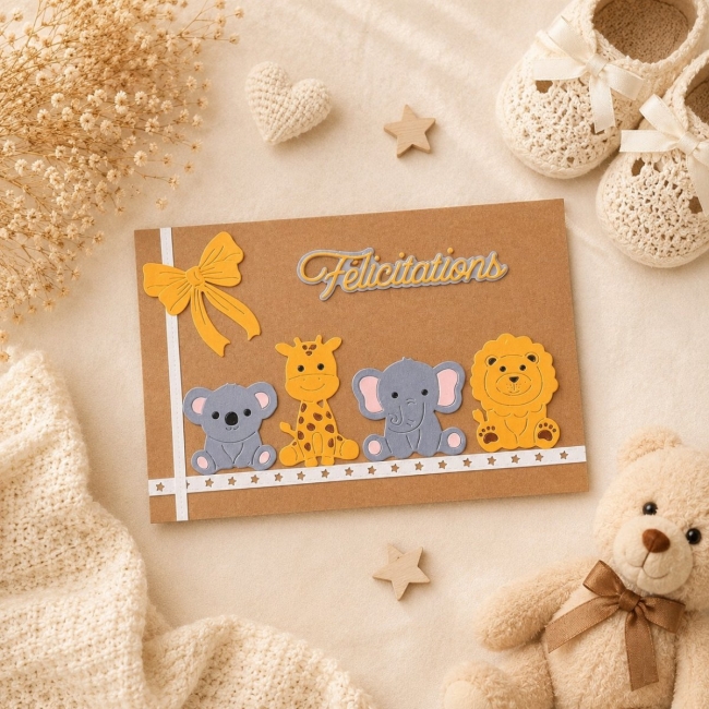 Carte félicitations naissance petits animaux