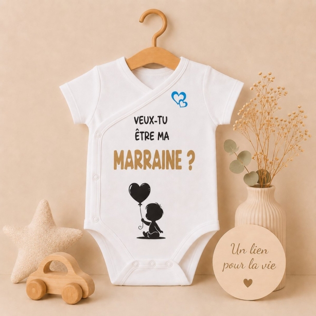 Body Bébé "Veux-tu être ma marraine" (garçon) + carte